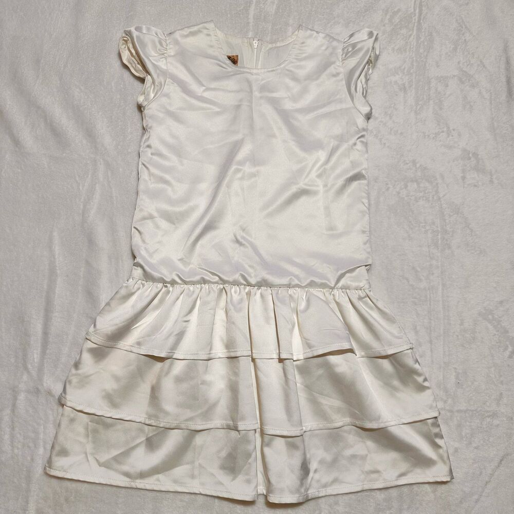 NWOT Mia Joy white ivory satin drop waist tiered ruffle skirt dress size 5